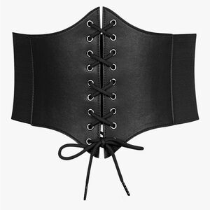 Black Lace-Up Corset Belt